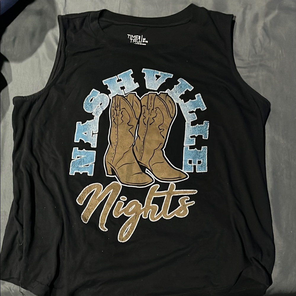 Time and Tru Black Nashville Nights Graphic Tank